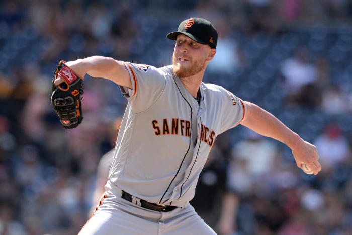 SF Giants relief pitcher Will Smith works against a San Diego Padres batter during the tenth inning at Petco Park. (2018)